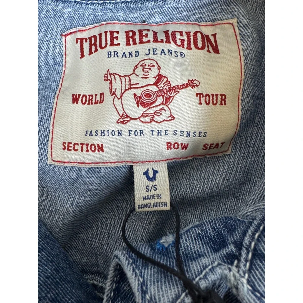 True Religion Mens Applique SN Denim Jacket Light Pacific Wash 701192 Small NWT